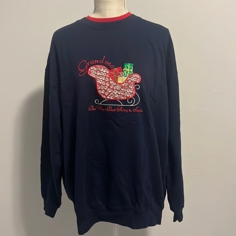 M&C Sportswear‎ Woman's Large Navy Grandma Embroidered Christmas Sweatshirt 2X